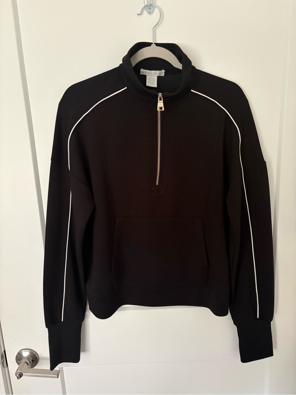 Design History Black Half-Zip Sweatshirt with White Piping